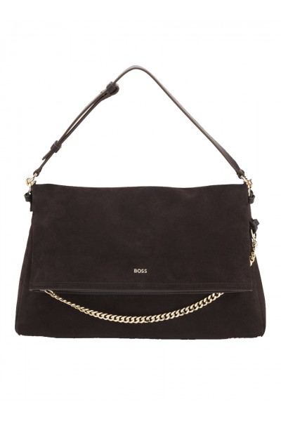 Faux-suede shoulder bag with fold-over design