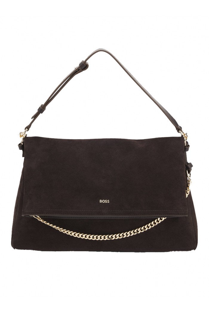 Faux-suede shoulder bag with fold-over design Faux-suede shoulder bag with fold-over design