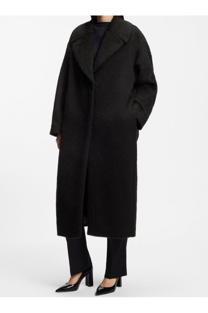 Cocoon-shaped coat in textured fabric