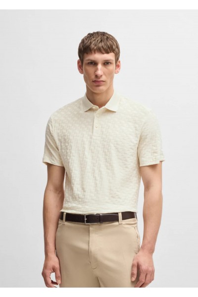 Cotton polo shirt with tonal monogram jacquard
