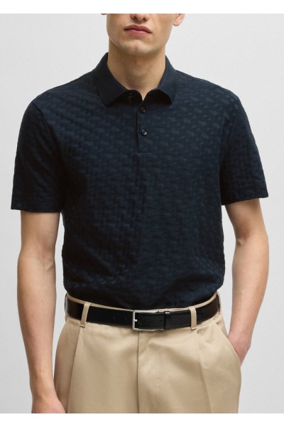 Cotton polo shirt with tonal monogram jacquard