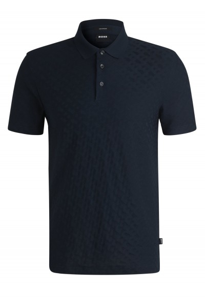 Cotton polo shirt with tonal monogram jacquard