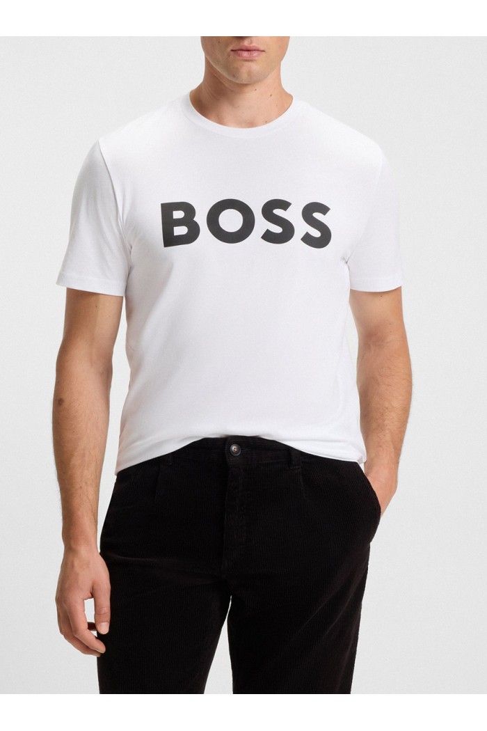 Cotton-jersey T-shirt with large logo print