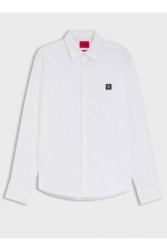 SLIM-FIT SHIRT IN STRETCH COTTON WITH STACKED LOGO