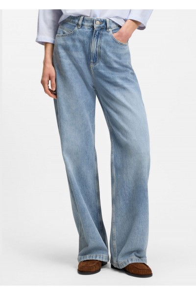 Wide-leg regular-fit jeans in light-blue denim