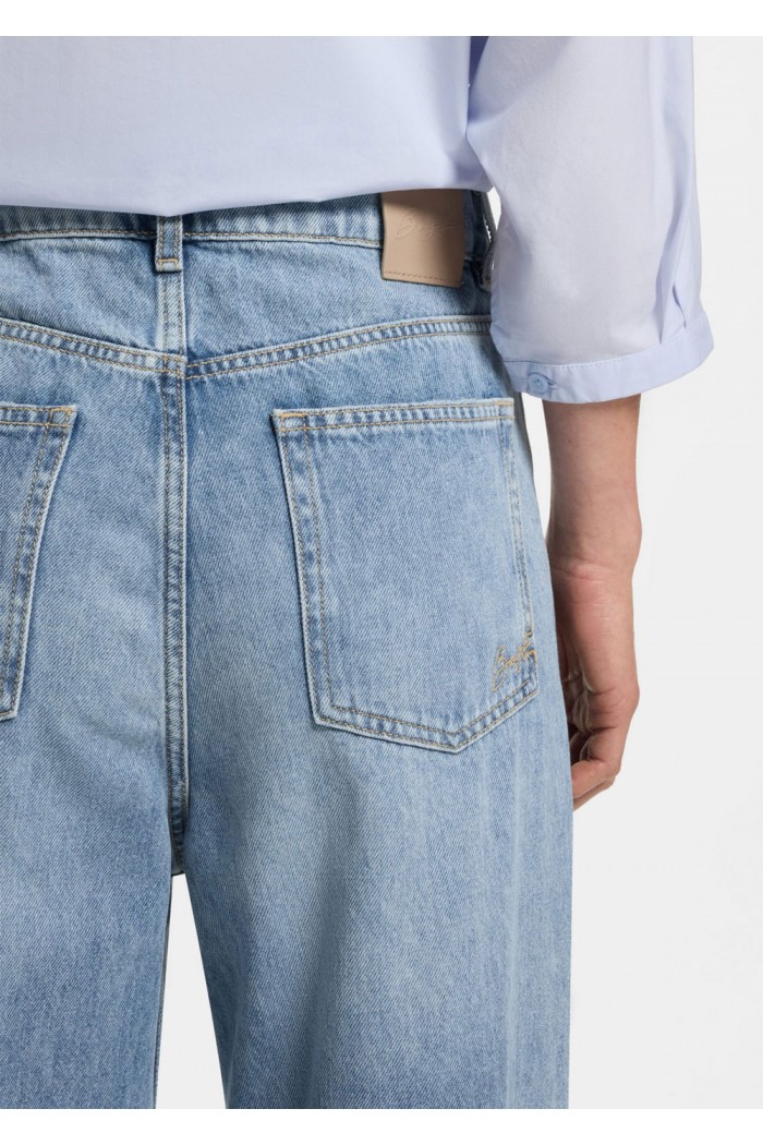 Wide-leg regular-fit jeans in light-blue denim