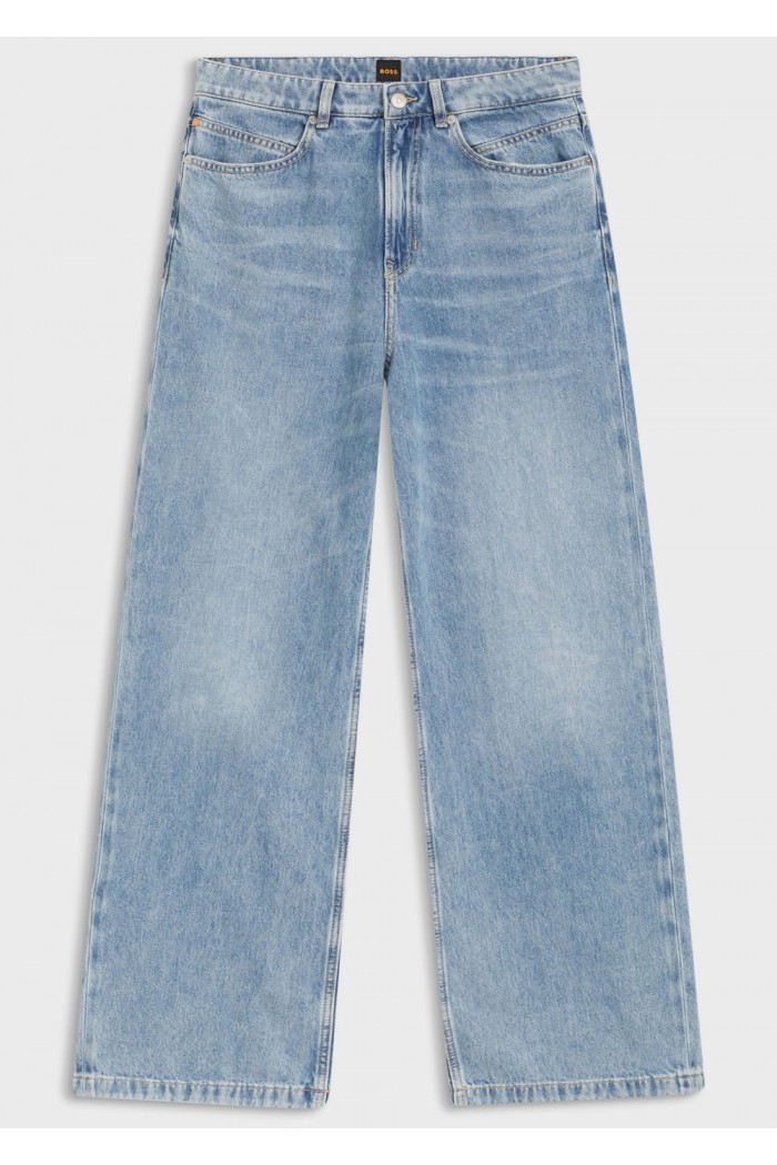 Wide-leg regular-fit jeans in light-blue denim