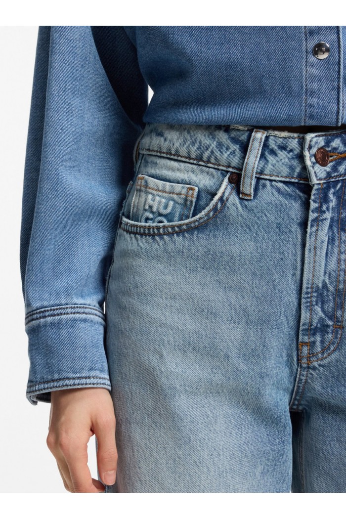 Wide-leg jeans in blue cotton denim