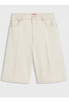 Wide-leg shorts in washed ecru denim