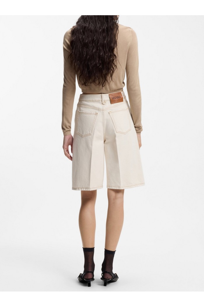 Wide-leg shorts in washed ecru denim