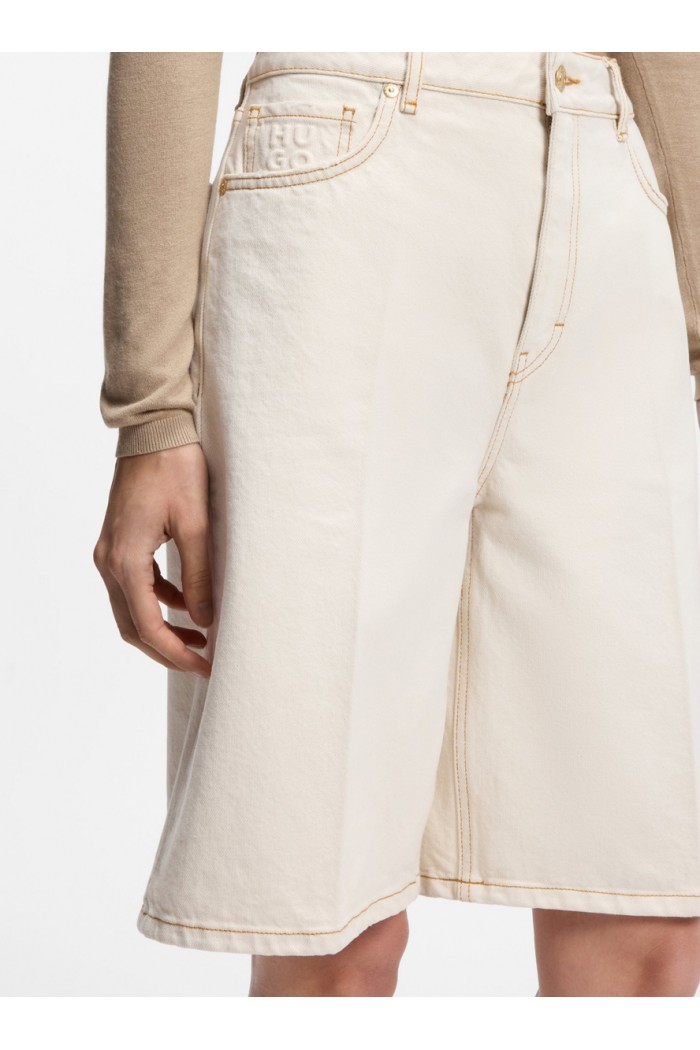 Wide-leg shorts in washed ecru denim