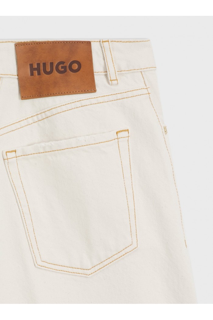Wide-leg shorts in washed ecru denim