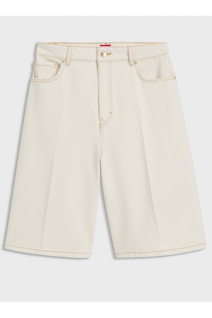 Wide-leg shorts in washed ecru denim