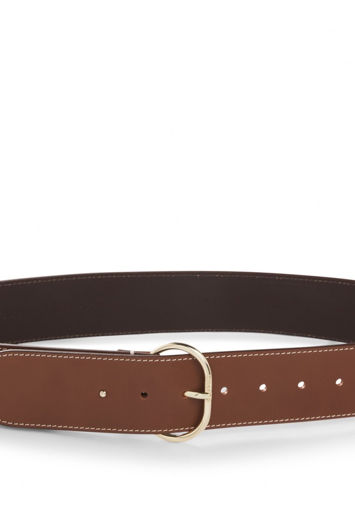 Leather belt with gold-tone buckle