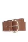 Leather belt with gold-tone buckle