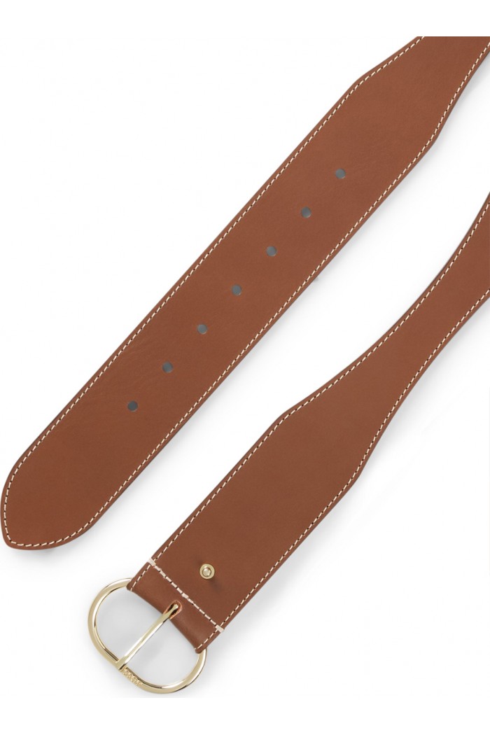 Leather belt with gold-tone buckle