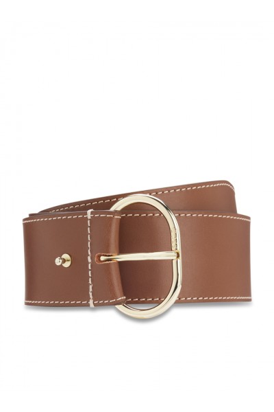 Leather belt with gold-tone buckle