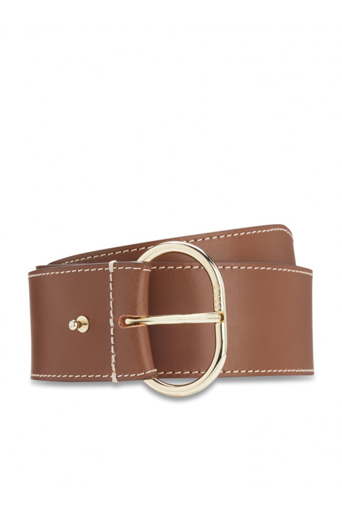 Leather belt with gold-tone buckle