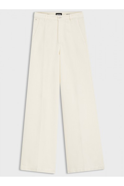 Wide-leg jeans in cream denim with front crease