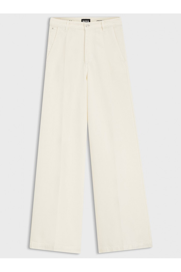 Wide-leg jeans in cream denim with front crease