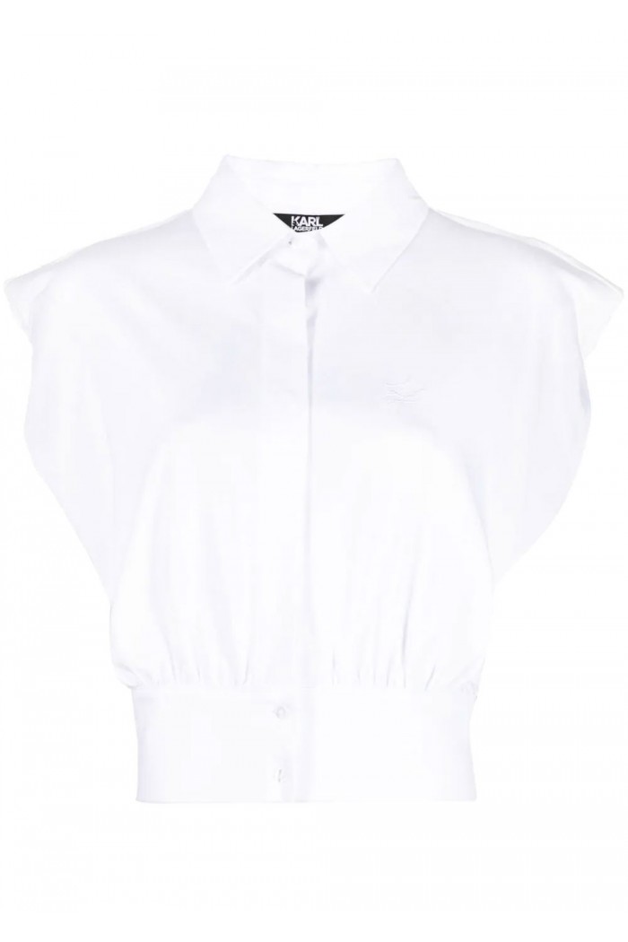 CROPPED SLEEVELESS WHITE SHIRT WITH SHOULDER PADS