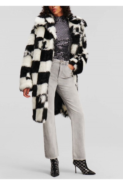 FAUX-FUR CHECKED COAT
