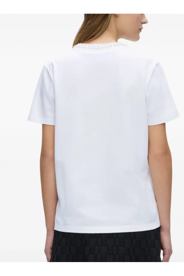 Faux-pearl neck T-shirt
