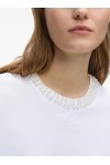 Faux-pearl neck T-shirt