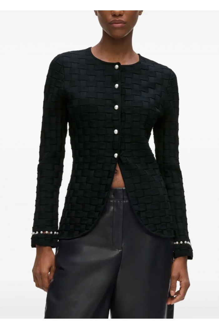 Faux-pearl detail knit cardigan