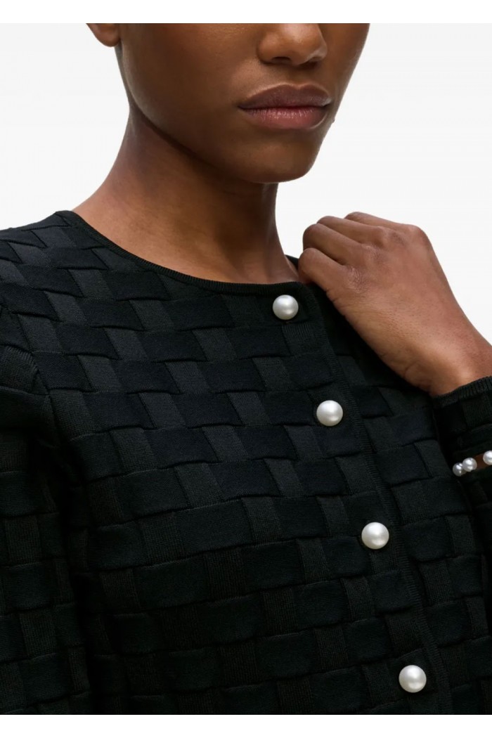 Faux-pearl detail knit cardigan