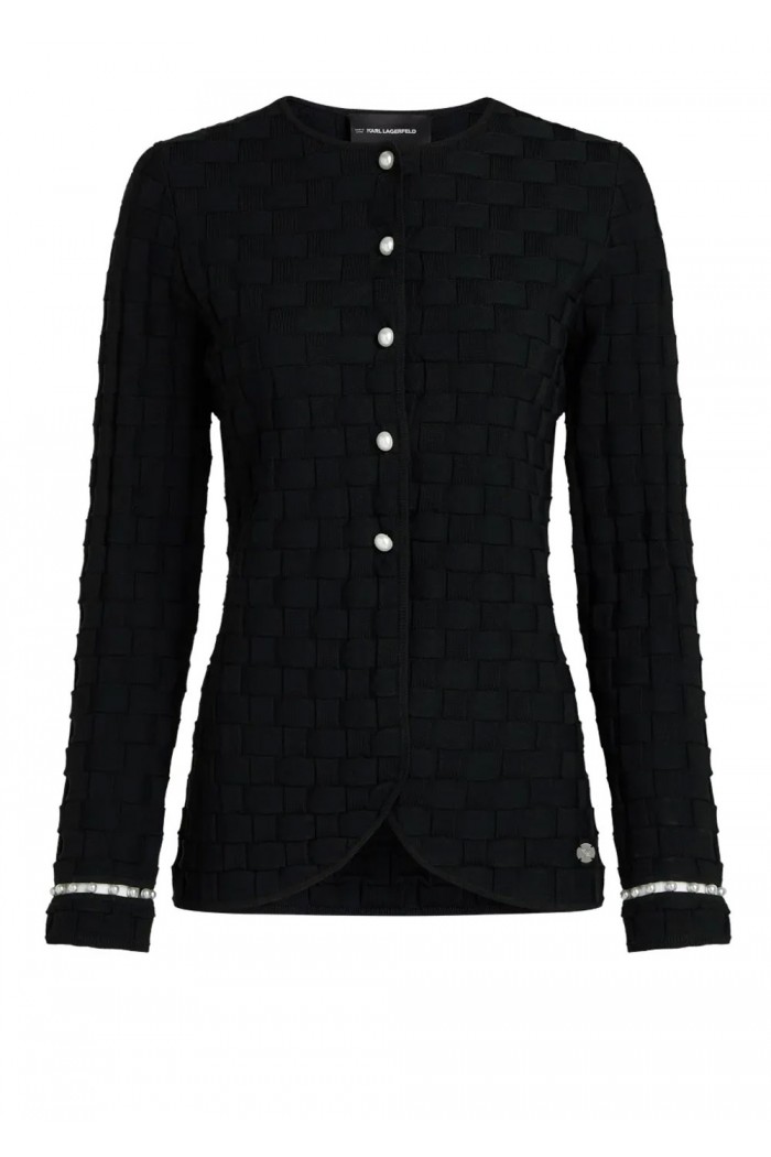 Faux-pearl detail knit cardigan