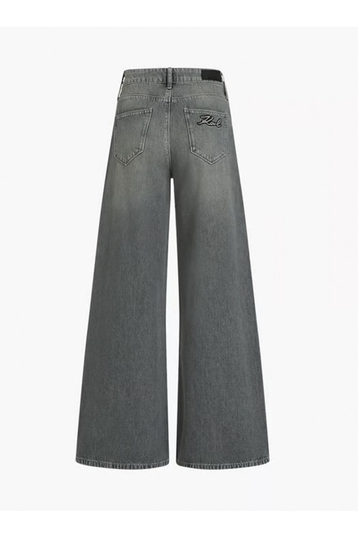 Wide Leg Denim Pants Grey