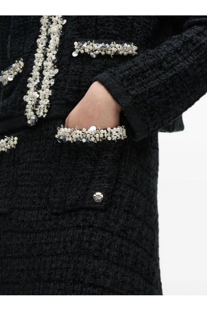 Faux-pearl midi knitted skirt