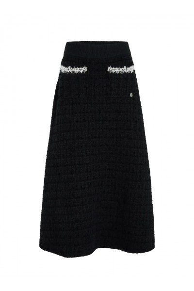 Faux-pearl midi knitted skirt