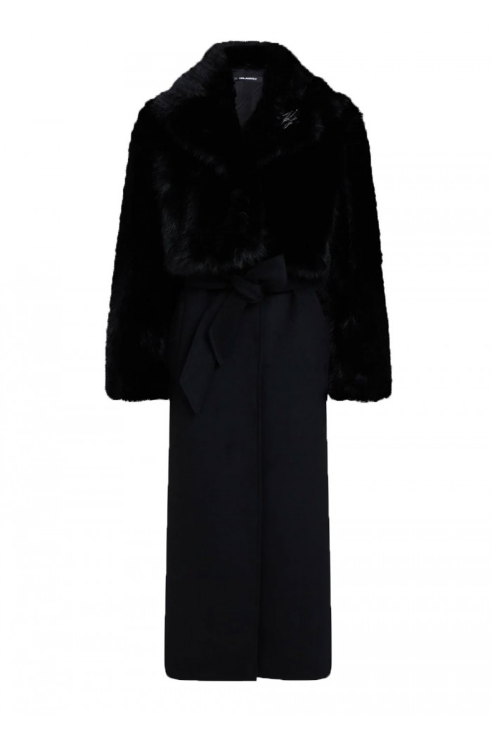 Transformable long faux-fur coat