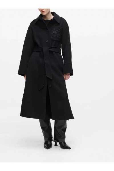 Belted long wool-blend coat