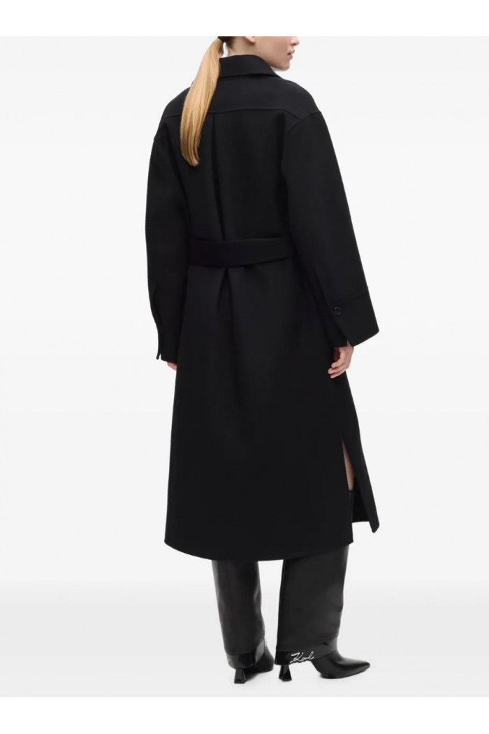 Belted long wool-blend coat