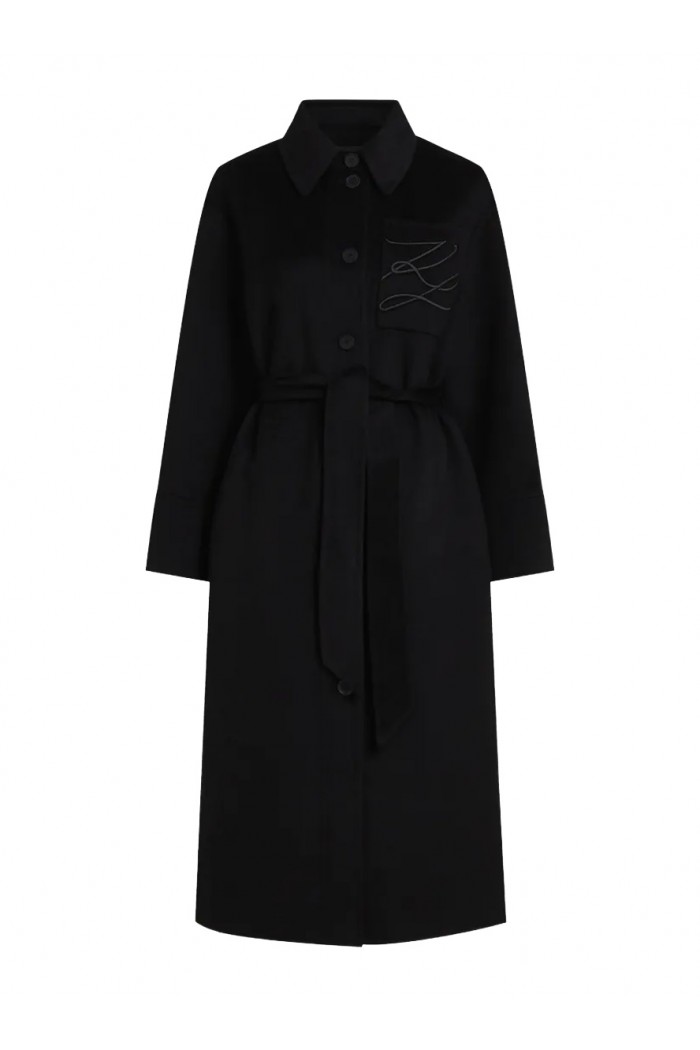 Belted long wool-blend coat
