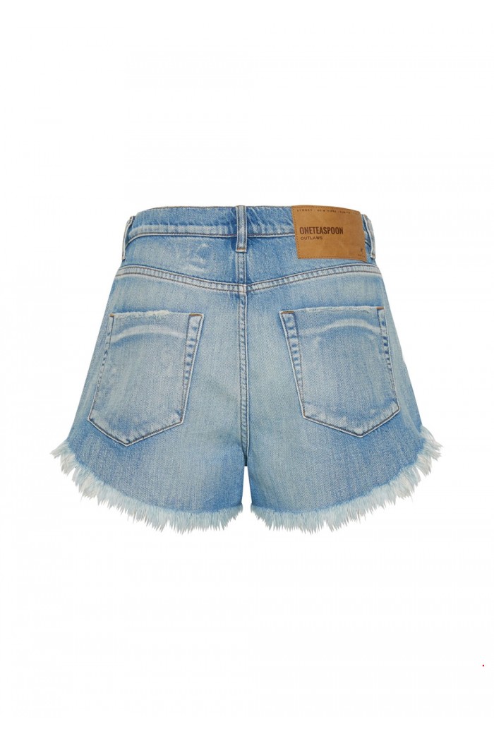 WORN OUT HENDRIXE OUTLAWS MID LENGTH DENIM SHORT
