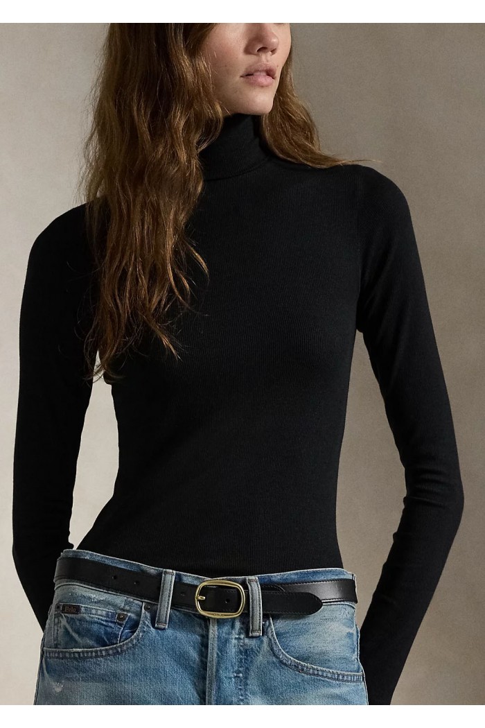 Stretch Rib-knit Roll Neck
