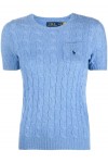CABLE WOOL CASHMERE SHORT SLEEVE JUMPER LAKE BLUE
