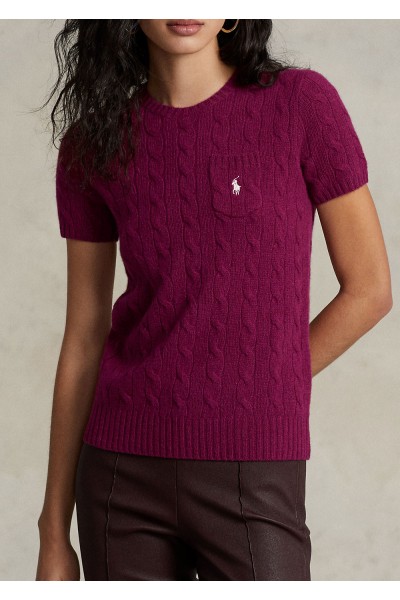 CABLE WOOL CASHMERE SHORT SLEEVE JUMPER 