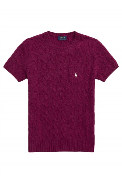 CABLE WOOL CASHMERE SHORT SLEEVE JUMPER 