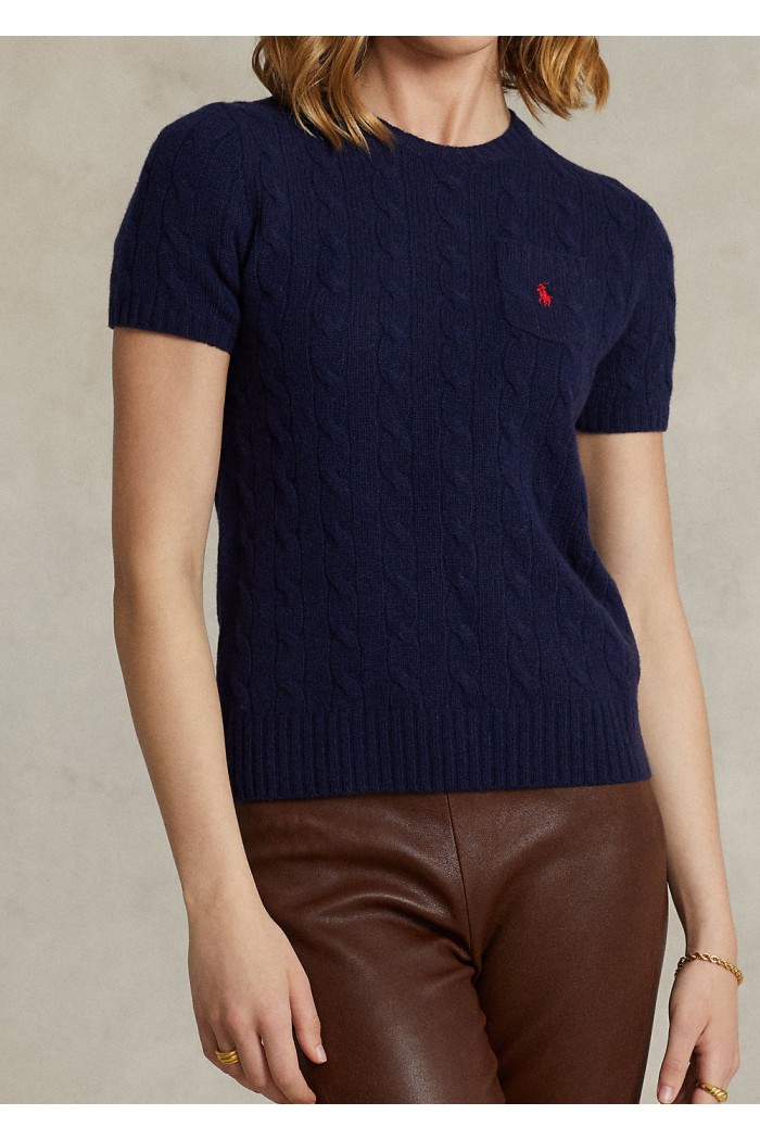 CABLE WOOL CASHMERE SHORT SLEEVE JUMPER