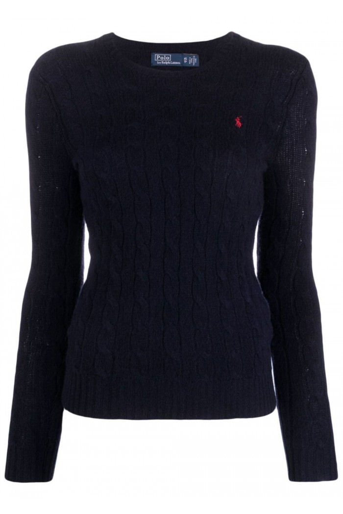 CABLE KNIT WOOL CASHMERE POLO JUMPER 