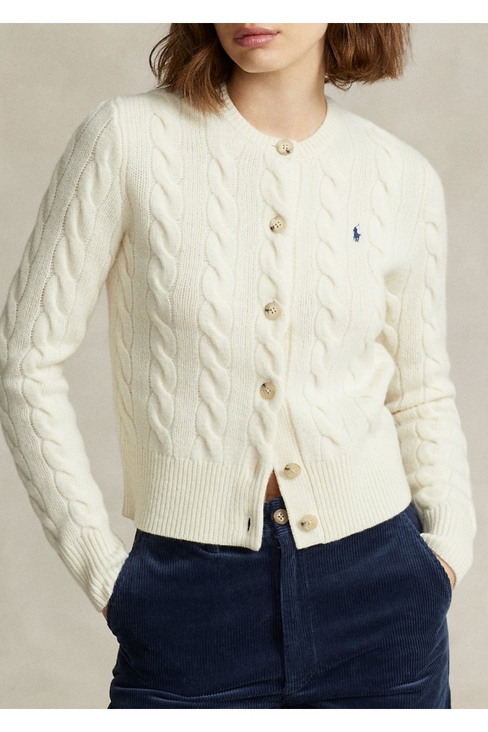 CABLE KNIT WOOL CASHMERE CARDIGAN