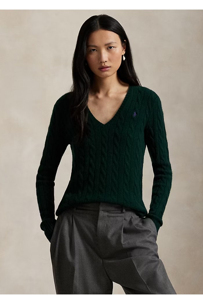 Cable-Knit Wool-Cashmere V-Neck Jumper