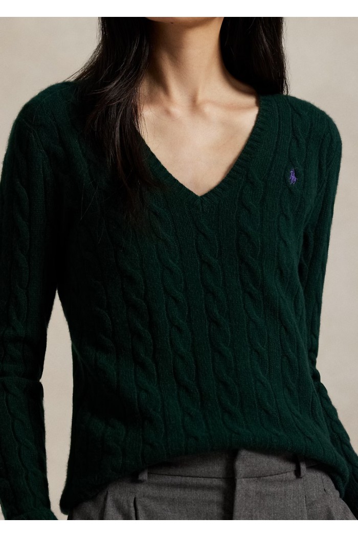 Cable-Knit Wool-Cashmere V-Neck Jumper