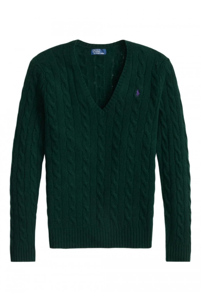 Cable-Knit Wool-Cashmere V-Neck Jumper