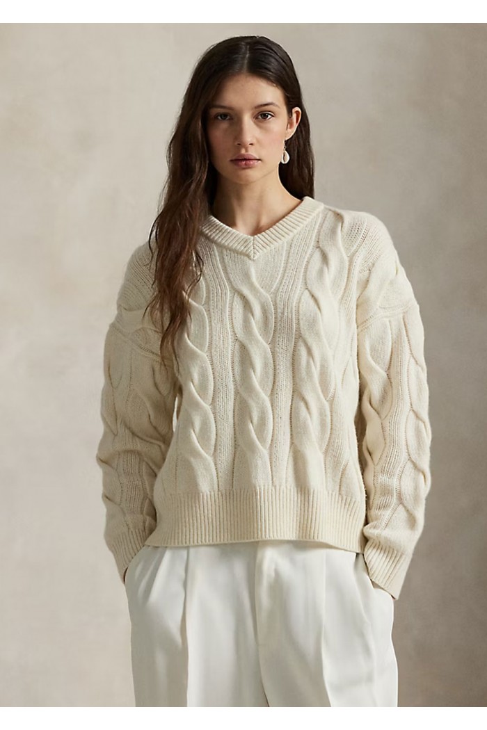 Cable-Knit Wool-Cashmere V-Neck Jumper